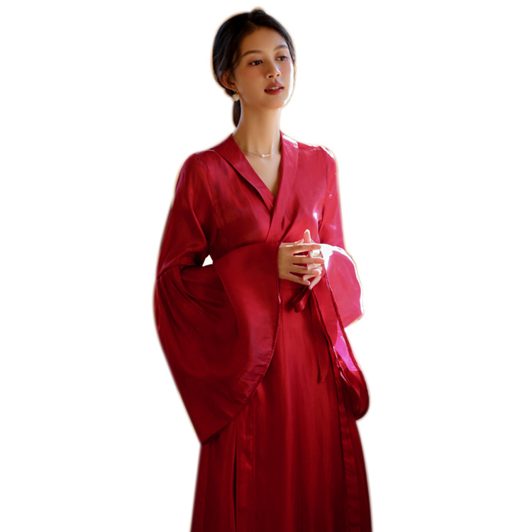 B601-Fairy style bridal morning gown high-grade imitation silk pajamas women summer new solid color ladies home nightgown