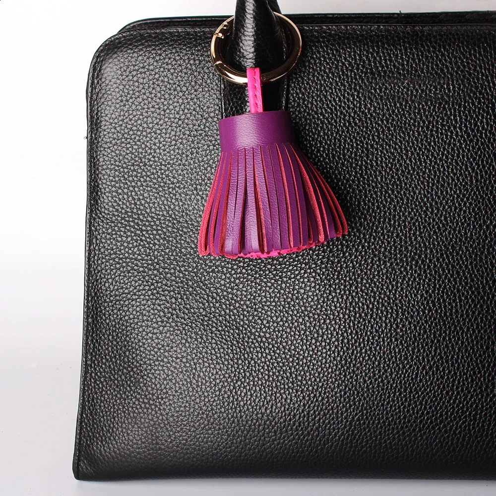 Cute Soft Genuine Lambskin Leather Tassel Keychain Pendant Key Chain For Women Bag Charms Girls Backpack Accessories Gifts 241227