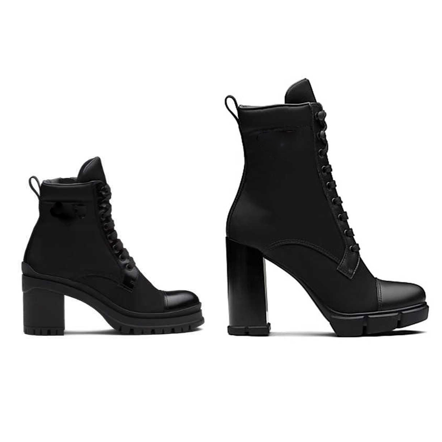 Women Designer Leather And Nylon Ankle Boots Heel Martin Monolith Lady Brushed Fabric Australia Platform Winter Sneakers With Box