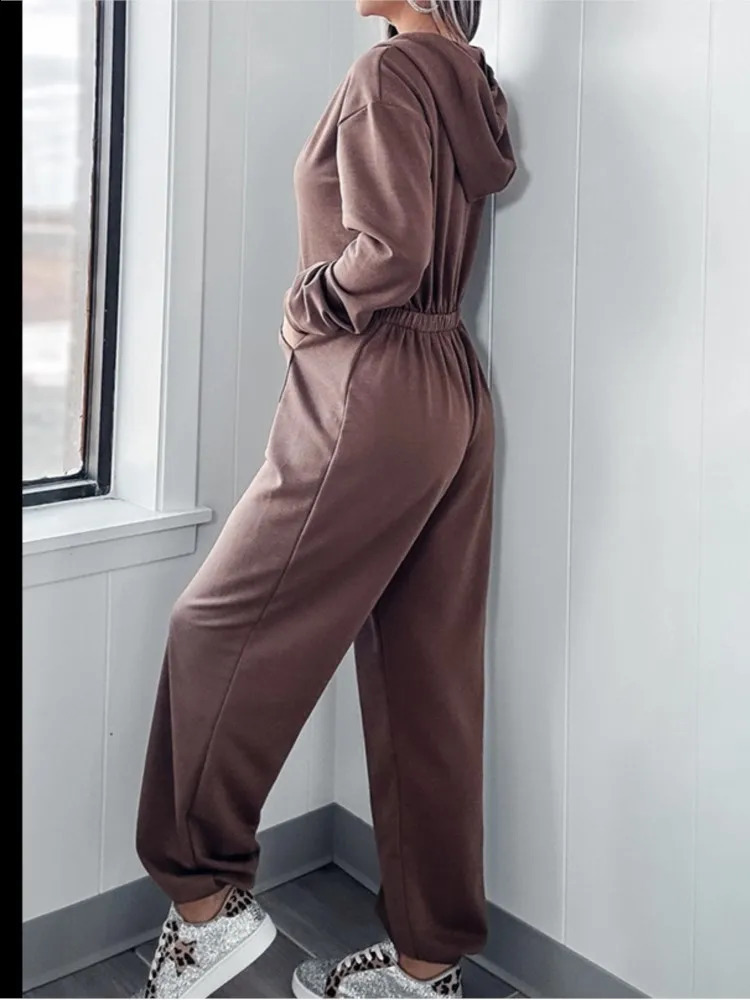 Winter Leisure Sportwear Elastic Fashion Elegant Hoodies Jumpsuit Women Long Sleeve One Piece Outfit Warm Overalls 241224
