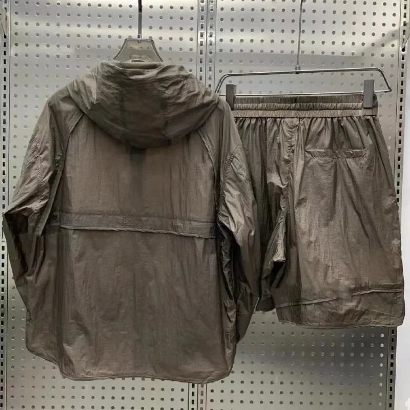 Summer Shorts Suit Casual Thin Hooded Sun Protection Suit Threequarter Pants Set Twopiece Trendy Slim Handsome Men Urban 241226