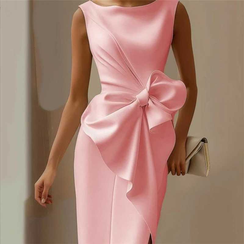 Commuting strapless bow Midi dress for women fashionable ultra-thin pull-out party dress summer casual womens 2025 solid color dress X241226