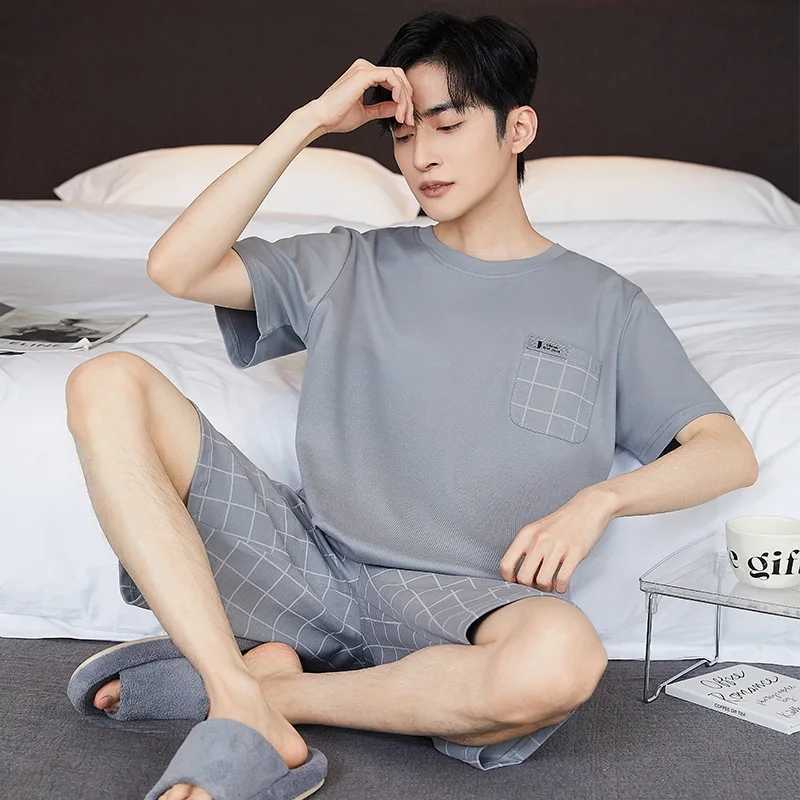 3XL Plus Size Summer Mens Cotton Pajama Set Korean Style Short Sleeve Shorts Loose-fit Casual Homewear Soft Comfort SleepwearXJ241227