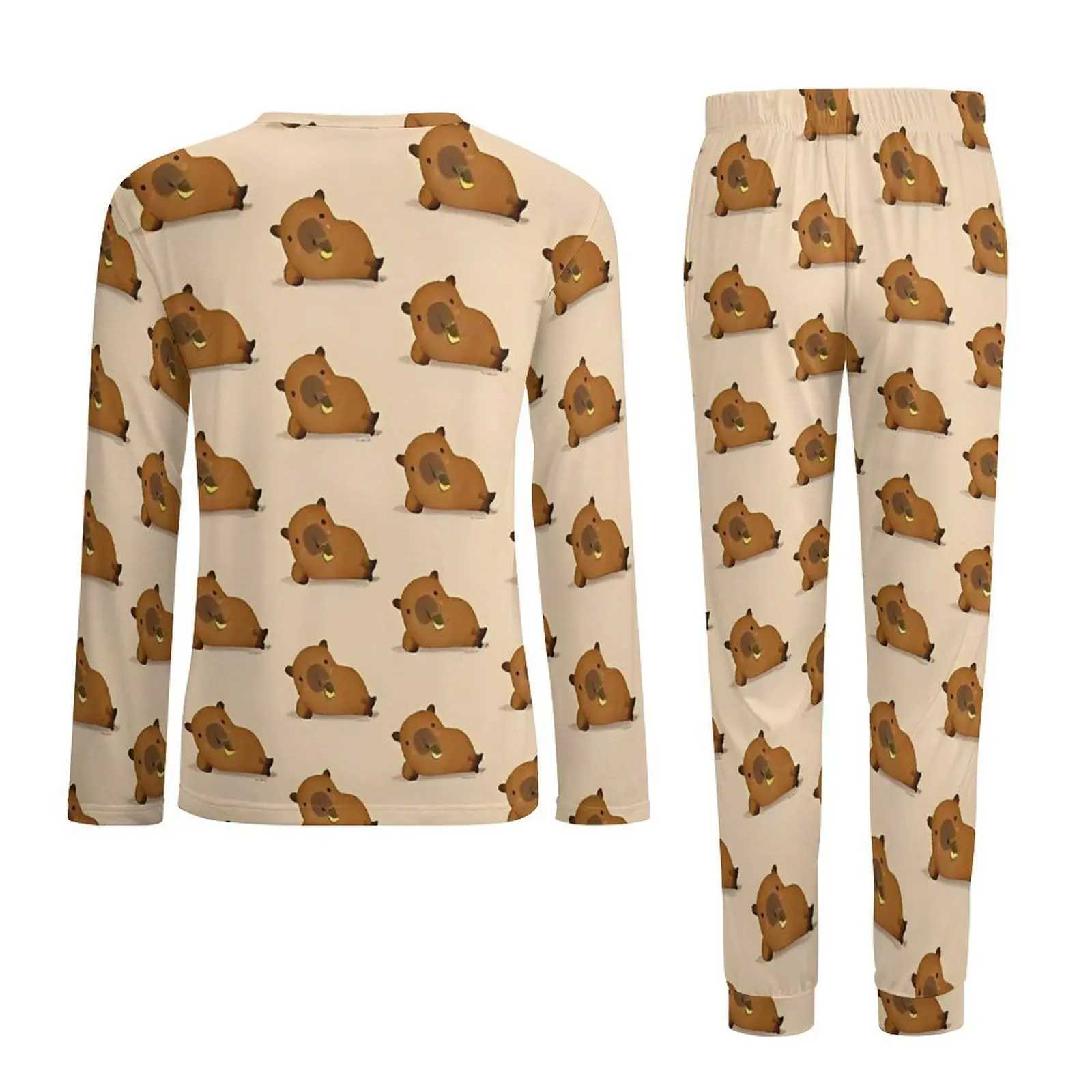 Capybara Drinking Juice Pajamas Spring 2 Piece Cute Animal Cool Pajama Sets Man Long-Sleeve Aesthetic Custom Nightwear 4XL 5XLXJ241227