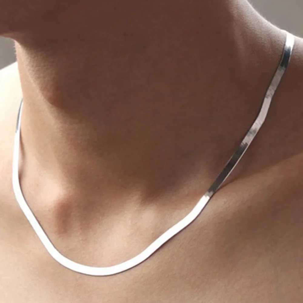 Stainl Steel Snake Chain Necklace for Women Men Gold Color Herringbone Choker Neck Chains 2024 Trend Jewelry GiftXJ241227