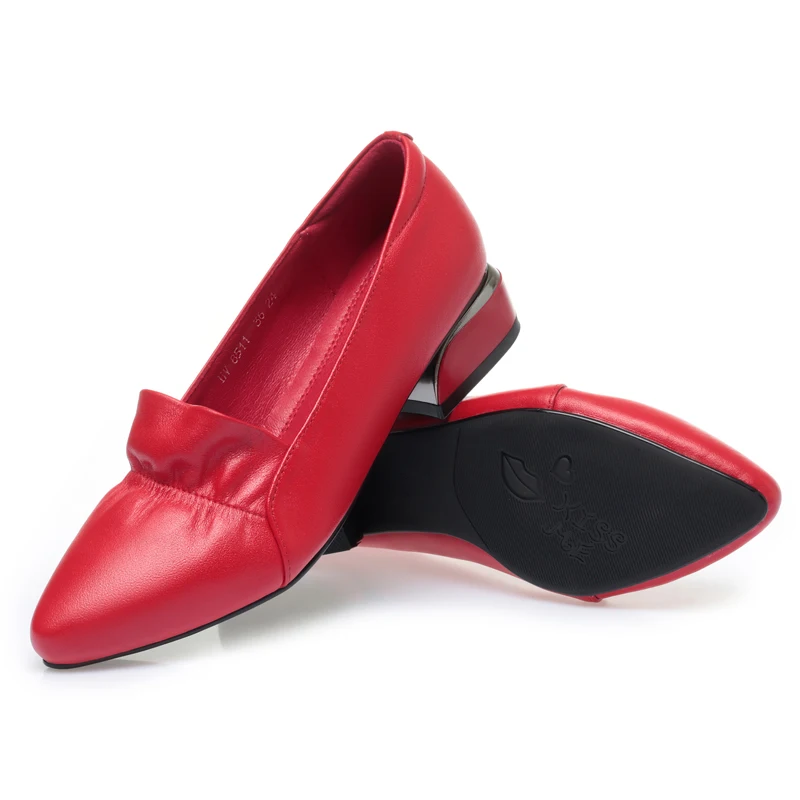AIYUQI Women's Shoes Big Sizes Genuine Leather Slip-on Women's Banquet Shoes Fashion Red Pointed Shoes Women