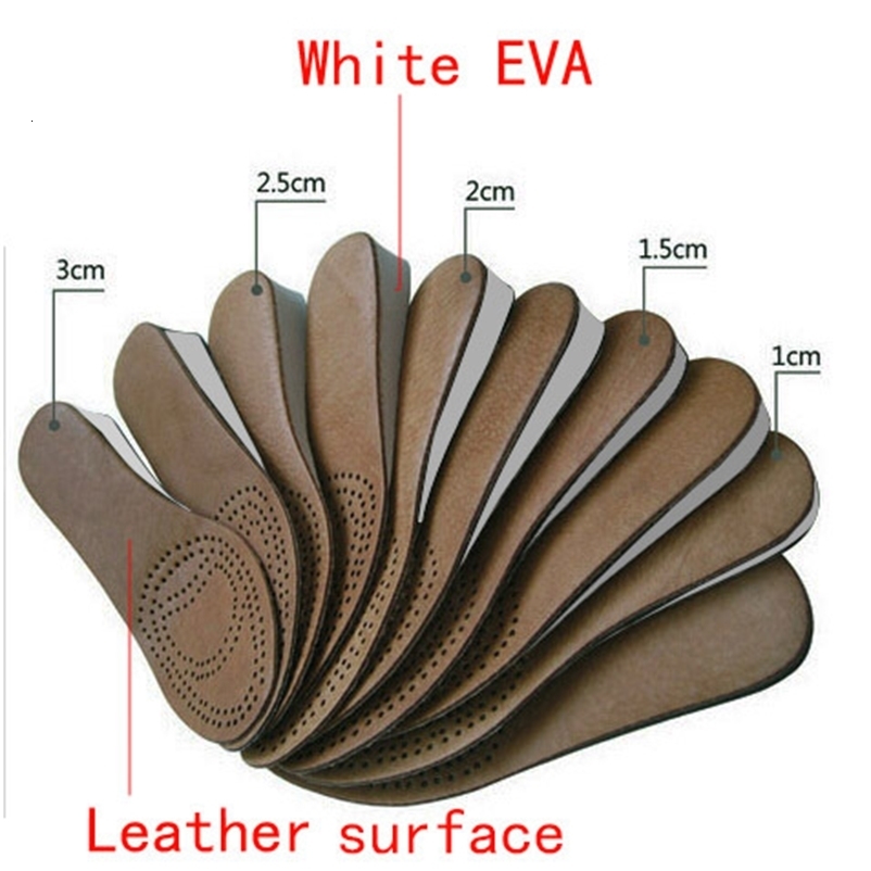 Unisex Breathable genuine leather rising insole height increasing shoes insole for Men or Women absorb sweat 241226