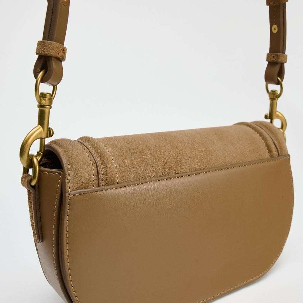 ZR Home 2024 Autumn/Winter New Women's Dark Brown Saddle Flip Shoulder Casual Fashion Suede Crossbody Bag