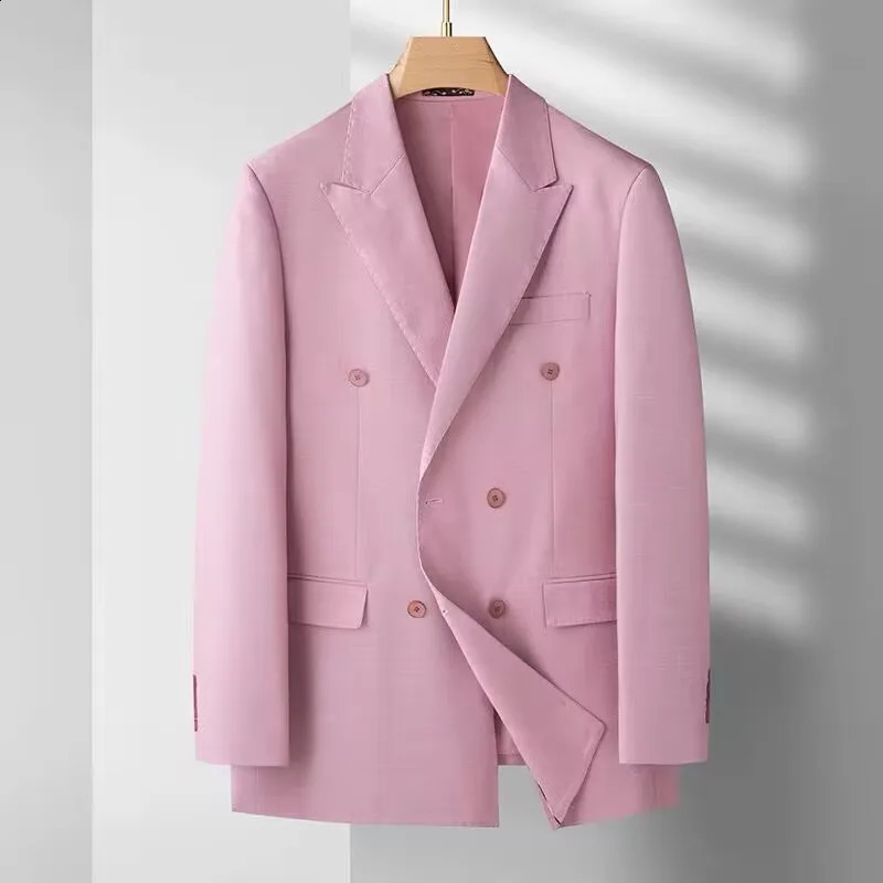 Double breasted suit for men in spring and summer thin n with added fat increased pink color business single MH17 241220
