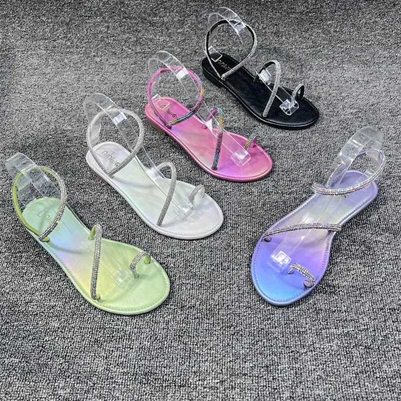 High Quality Summer Flat Rhinestone Sandals Womens Fashion Outwear Plus Size Beach Casual Slip on Roman Sandals Womens Sandals T241227