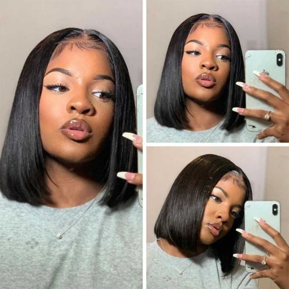 Glueless 13x4 Straight Lace Frontal Bob Wig Pre Plucked 4x4 Human Hair Wigs Brazilian Remy Bone Straight Short Bob Wig For WomenXJ241227