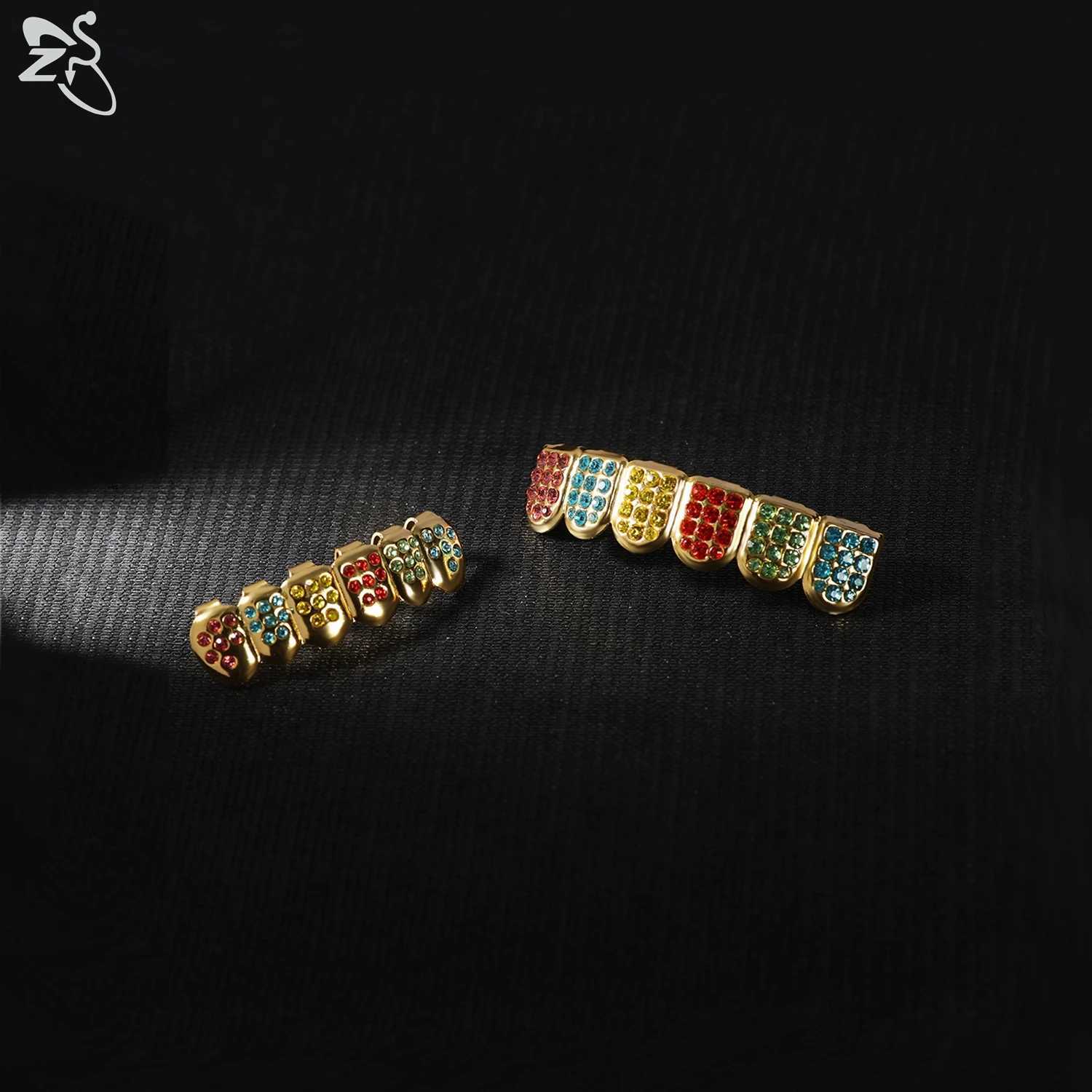 AOEDEJ 1 Set Hip Hop 18K Gold Plated Grillz Unisex Gem Teeth Shiny Diamond Grillz Colorful Cubic Zircon Top Bottom Tooth Jewelry W241227