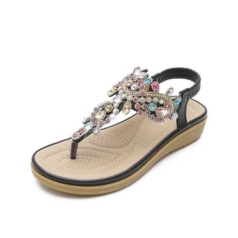 High Quality Plus Size 36-41 Shoes for Women Summer New Round Toe Flip Flops Fashion Rhinestone Ladies Sandals Roman Crystal Platform Elastic T241227