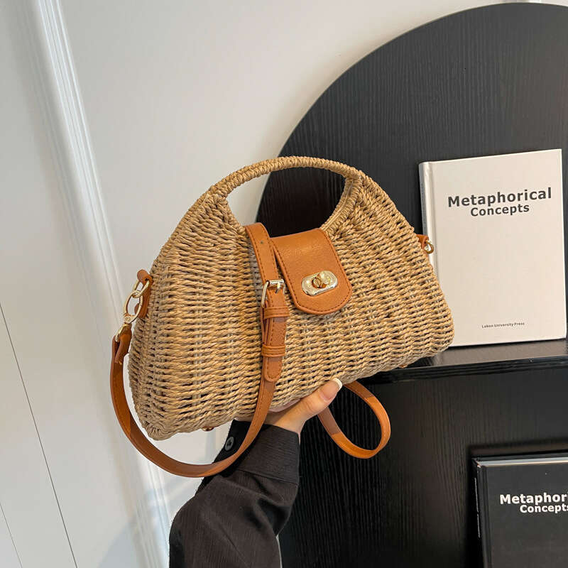 Handheld Straw Women In Spring And Summer, New Woven Crossbody For Leisure Vacation, Beach Shoulder Bag