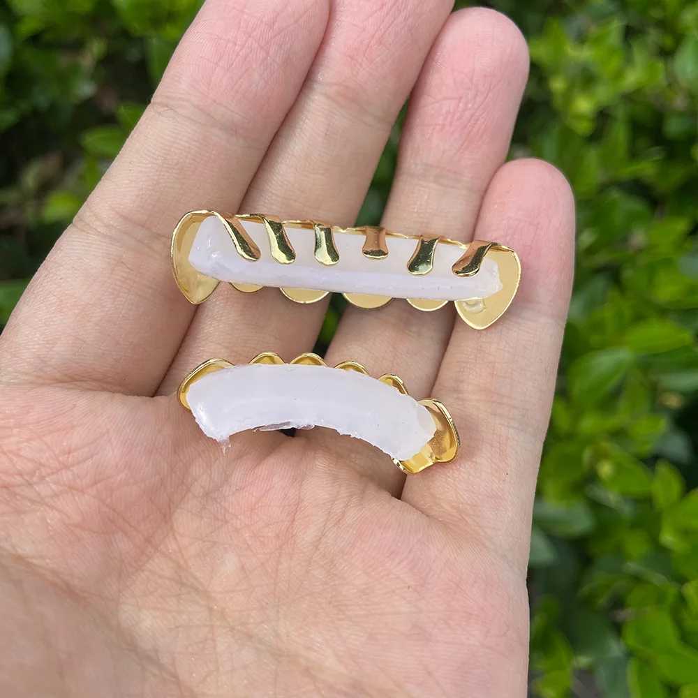 YOUNGX Classic 6/6 Glossy Teeth Grillz Hip Hop 14K Gold Plated Teeth Cs For Women Men Bo Jewelry Cosplay W241227