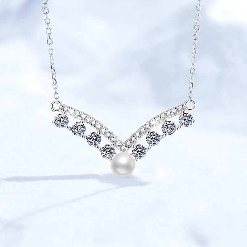 Natural Freshwater Pearls 925 Sterling Silver 08ct D Color Pendant Necklace for Women Sparkling Party Fine Jewelry 241226