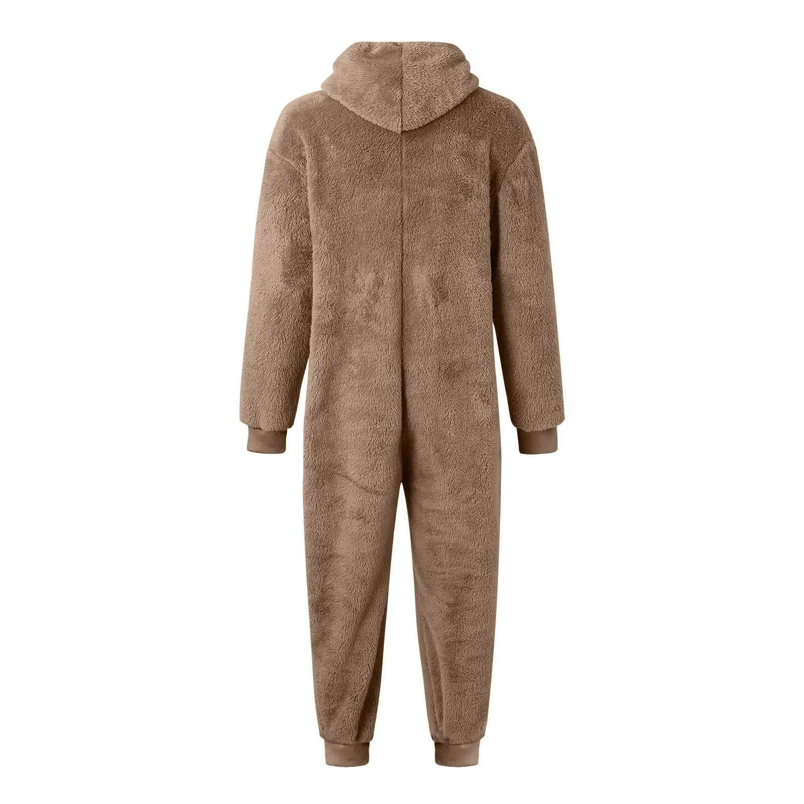 Winter Warm Teddy Fleece Pajamas for Men Plush Zipper Onesie Fluffy Hooded Sleepwear One Piece Sleep Lounge Pajama JumpsuitsXJ241227