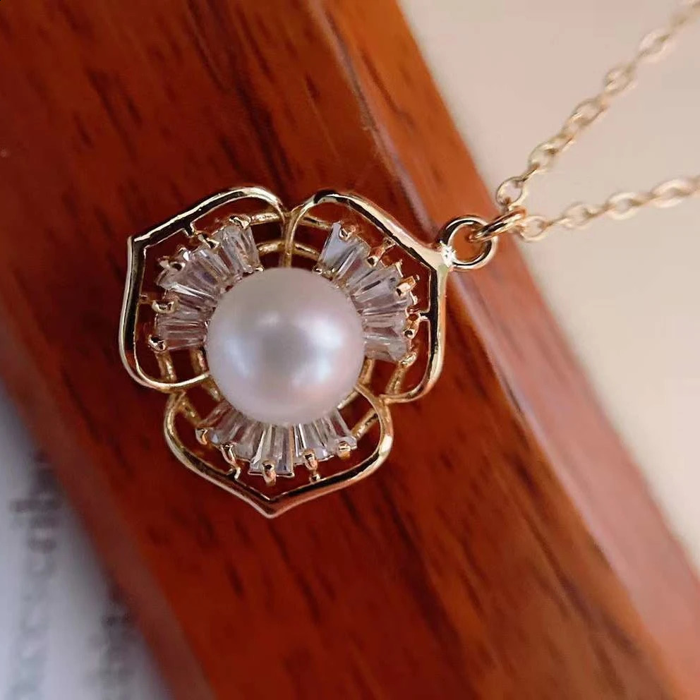 Plated Micro-inlaid Bauhinia Set 7-8MM Freshwater Pearl Necklace Earring Set Pearl Jewelry Set Classic Explosive 18k Gold Trendy 241226