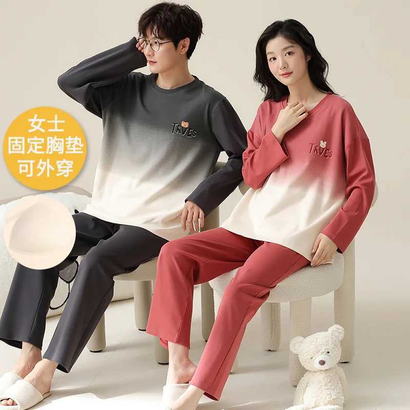 Cotton Spring Long Sleeepwear for Lovers Women and Men Matching Homewear Soft and Breathable Pajama Set Lounge set pijama hombreXJ241227