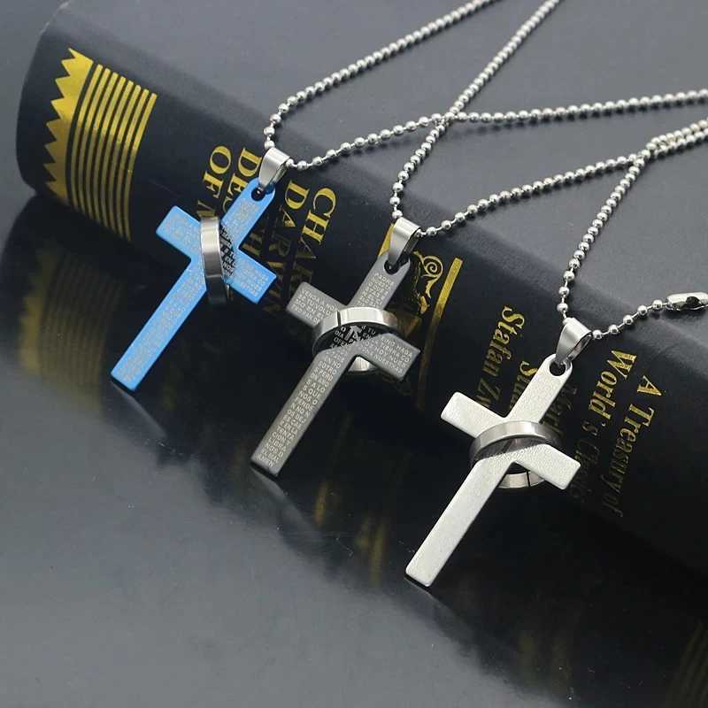 Tren Cross Pendant Necklace Hip Hop Bible Verses Jesus Pray Cross Beads Chain Necklace Unisex Jewelry Drop Shipping CollaresXJ241227