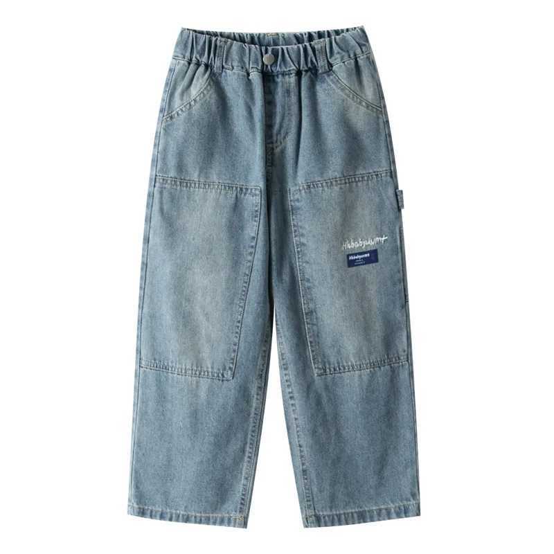 Boys Cargo Jeans New Teenage Children Wide Leg Denim Pants for Kids Loose Pockets Trousers Spring Autumn 4 6 8 10 12 14 16Yrs W241227