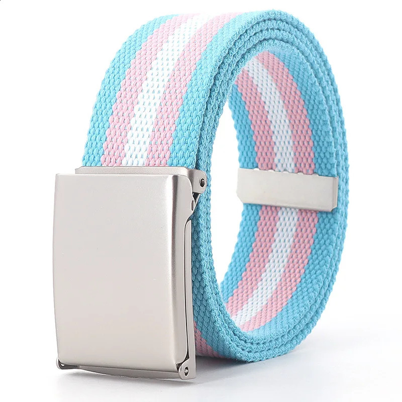 Rainbow Stripes Canvas Belt Jeans Waistband Adjustable Outdoor Travel Metal Buckle for Women Multicolor 241225
