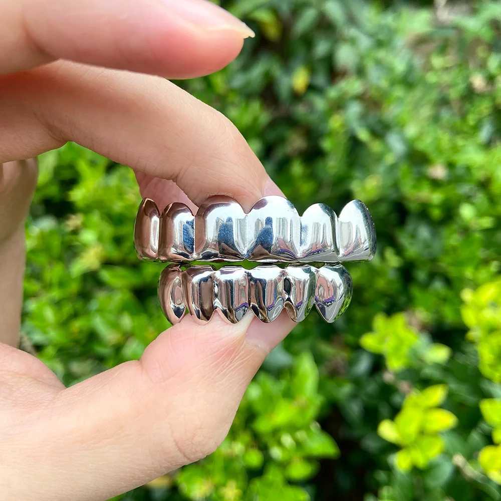 Rachelz Classic Fashion 6/6 Teeth Grillz Hip Hop 14K Gold Plated Teeth Cs Decorative Bracket Mens Jewelry Dental Grill W241227