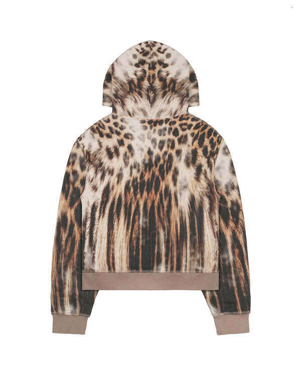 New spicy girl leopard print lace up niche top hooded sweatshirt zipper cardigan men's and women's trend