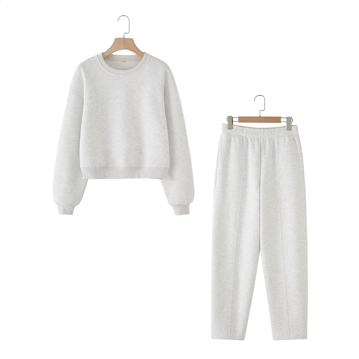 Woman Sweatshirts Tracksuits Set 2025 Winter Cotton Solid Suits Wide Baggy Pants Sportswear 2 Piece Women Outfits 241220