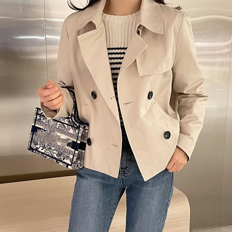 Lucyever Vintage Simple Short Trench Coat Women Fashion Streetwear Double-Breasted Jackets Woman Solid Loose All-Match Outerwear 241226