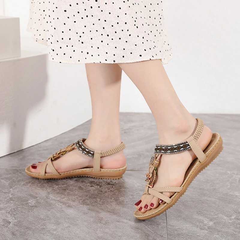 High Quality Rimocy Summer Women Bohemian Sandals Crystal Foam Non-slip Sandals Women Elastic Band Strap Low Heels Rome Shoes Sandals T241227