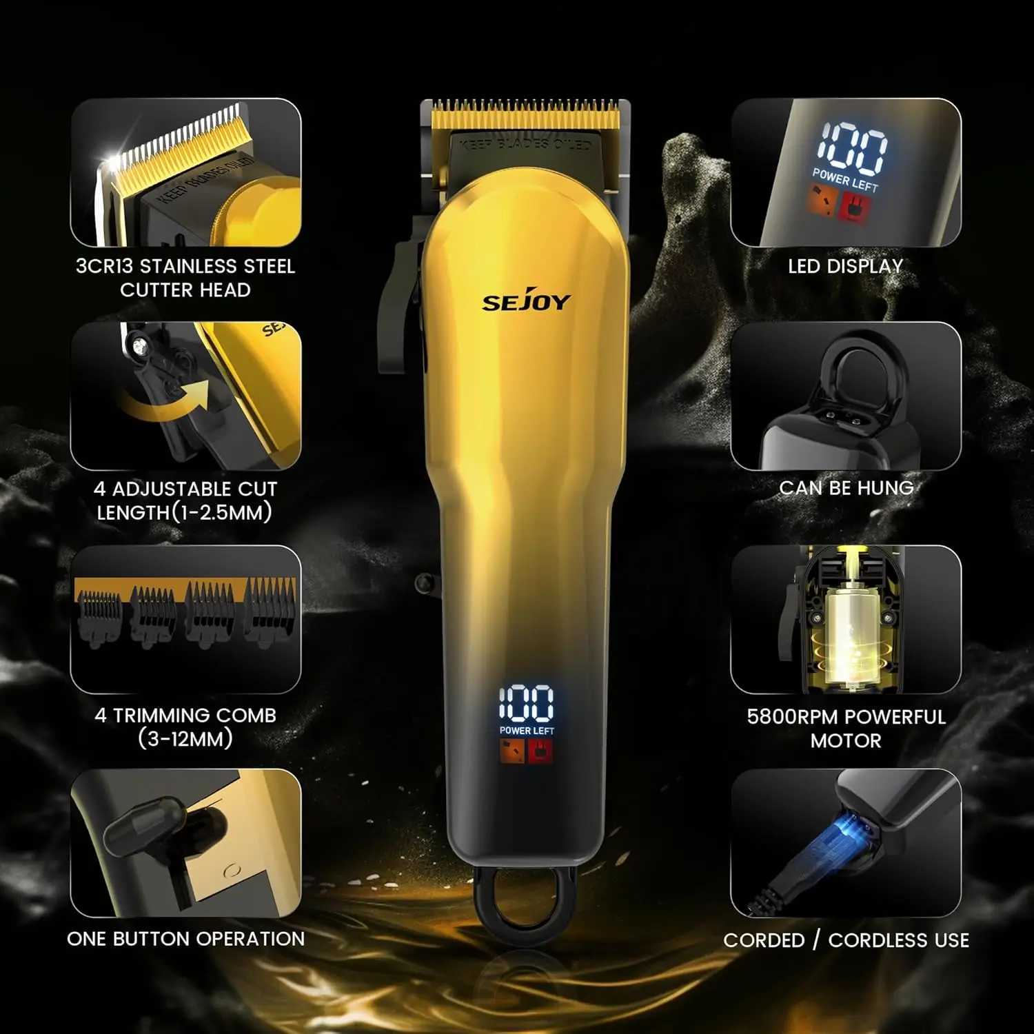 Sejoy Hair Clippers for Men Professional Hair Trimmer Cordless Barber Hair Grooming Kit Beard Trimmer Home Haircut Machine W241227