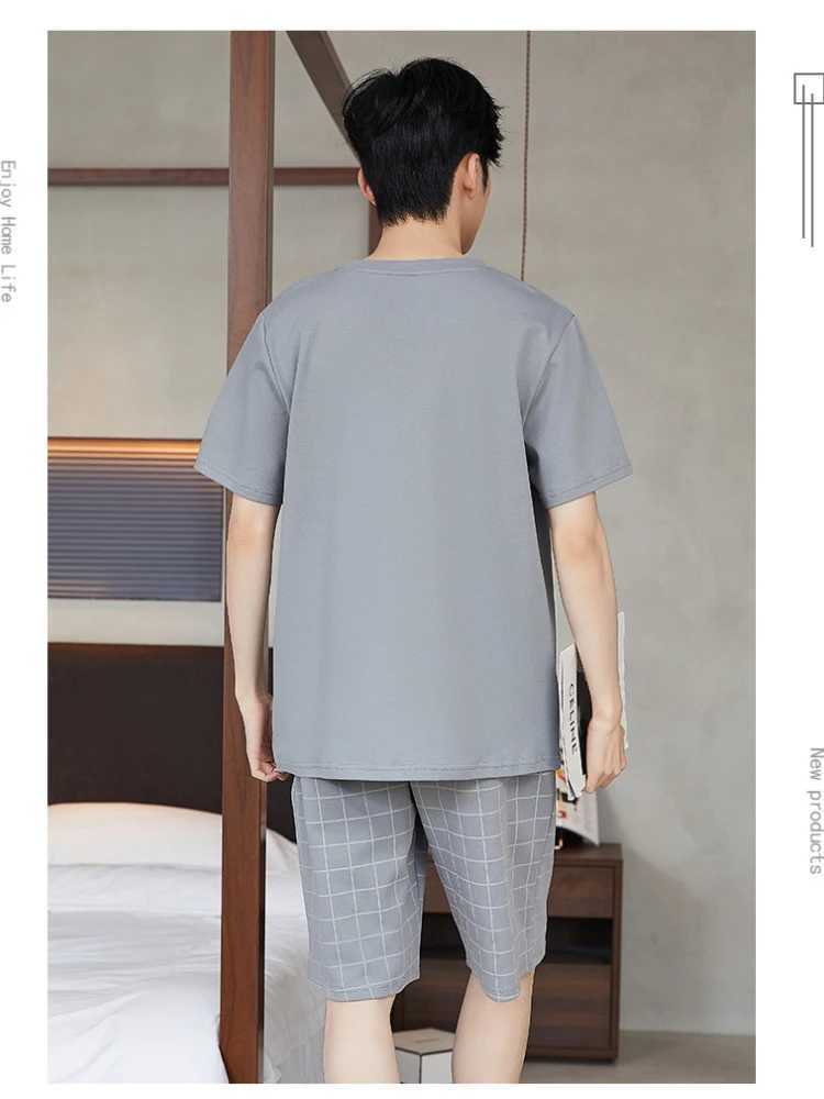 3XL Plus Size Summer Mens Cotton Pajama Set Korean Style Short Sleeve Shorts Loose-fit Casual Homewear Soft Comfort SleepwearXJ241227