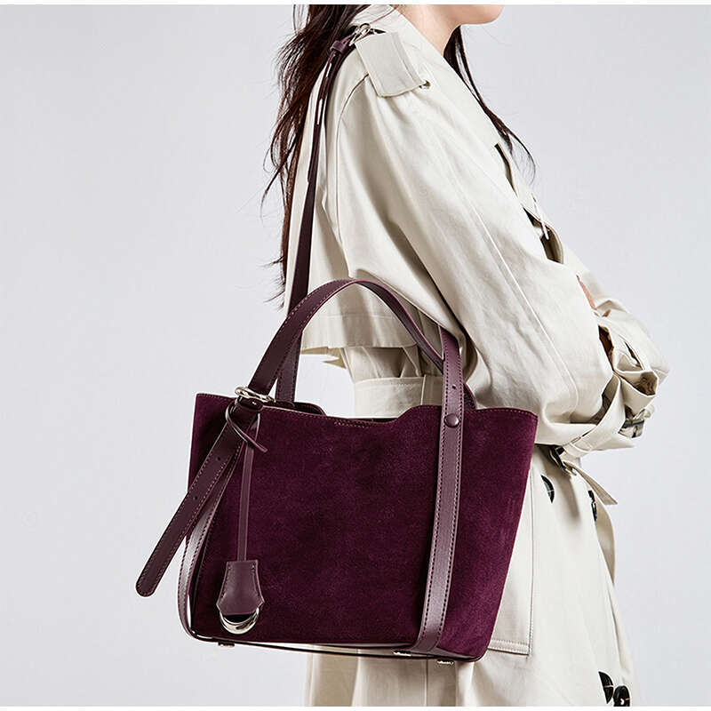 Women's Bags Cowhide Leather Handbag Trendy Women Tote High Quality Basket Bucket Retro Matte Suede Shoulder Crossbody Bag