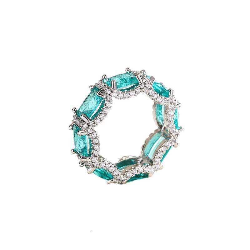 Paraiba simulation women's recommended high-end jewelry inlaid with sea blue gemstone topaz ring