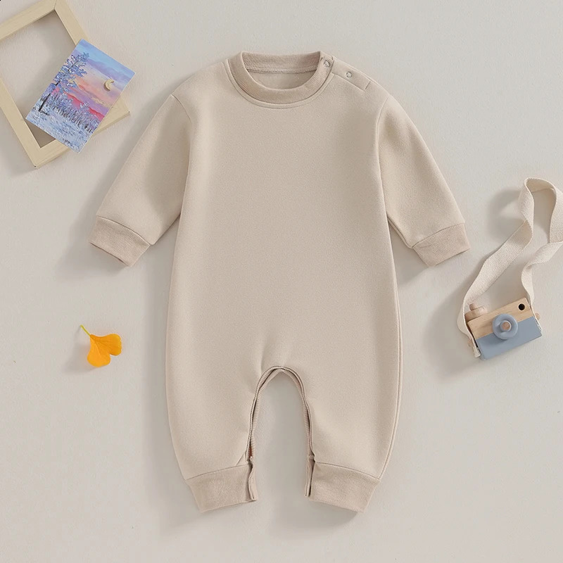 Lioraitiin 0-18M born Baby Boy GiRL Clothes Solid Color Long SlEEve Romper Jumpsuit Crewneck Rompers Fall Outfit 241226