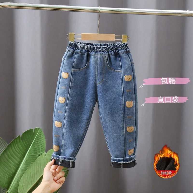 Baby Winter Jeans Children Thick Velvet Warm Denim Pants for Girls Slim Leggings Kids Blue Fleece Trousers 2024 New W241227