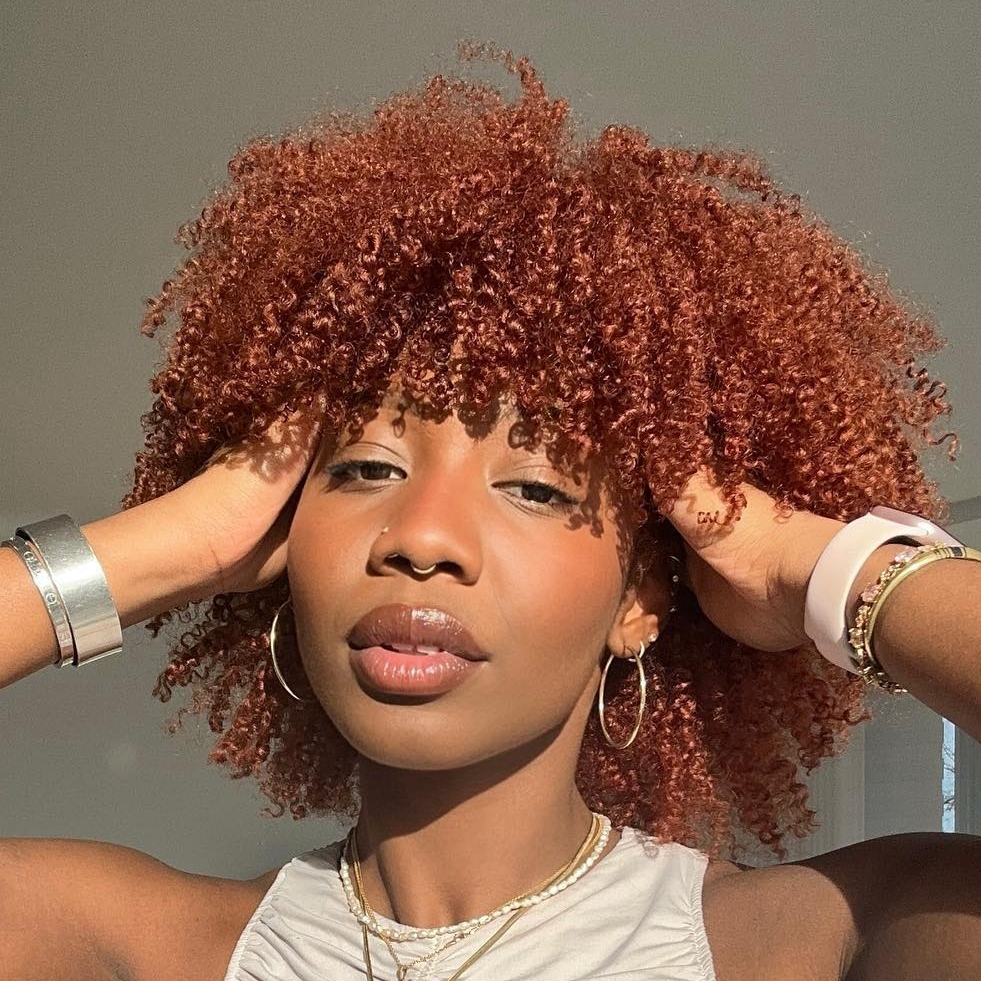 Orange Ginger Short Kinky With Bang Afro Curly Human Hair No Lace Wigs With Bangs Honey Blonde Wig For Women