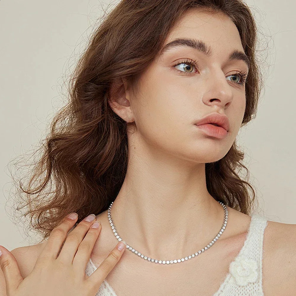 FEOBUR 23mm Round Tennis Necklace for Women 925 Sterling Silver GRA Certified Bubble Diamond Necklaces 241226