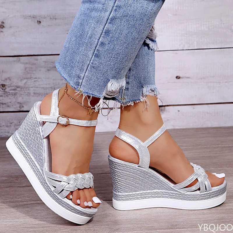High Quality Women Summer Wedge Heel Sandals Platform Sandals Strap Open Toe Chunky Bottom Casual Shoes gold silver pink sandals 10cm T241227