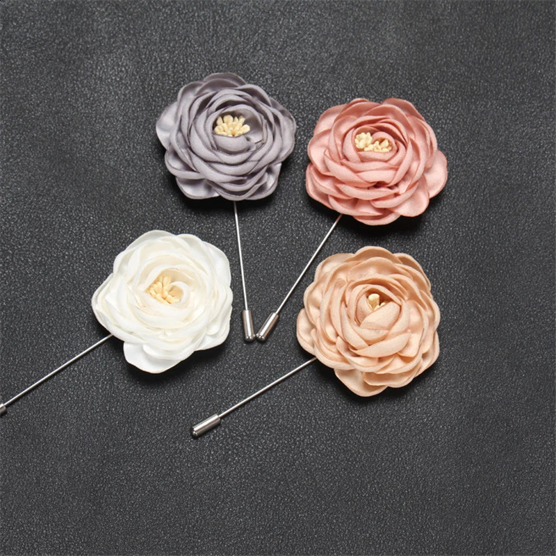 BoYuTe 10 Pieces/Lot High Quality Handmade Fabric Flower Rose Lapel Pin Brooch Men Classic Wedding Boutonniere 16 Solid Colors 241227
