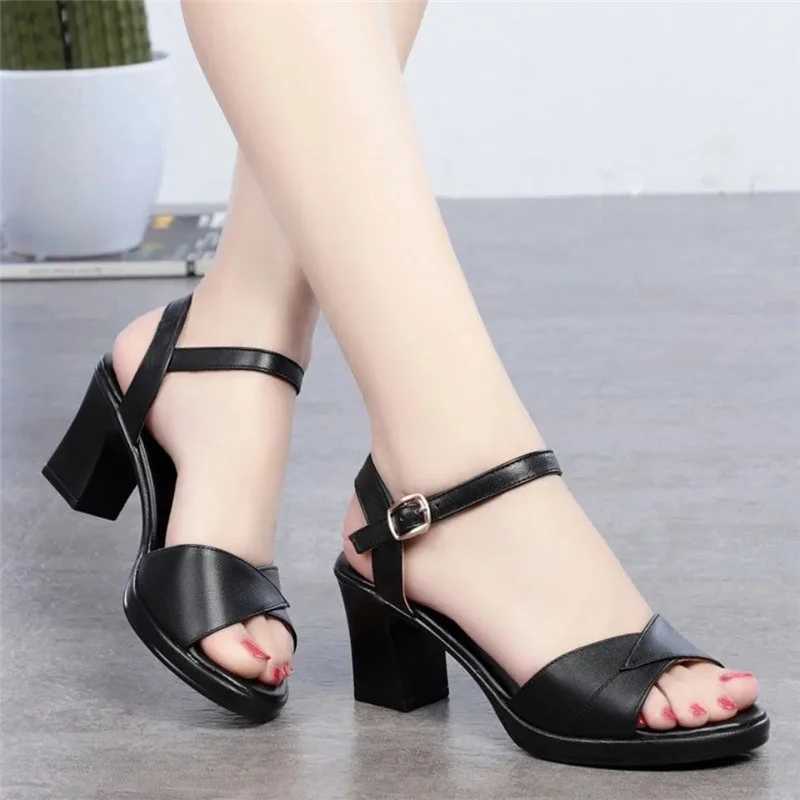 High Quality Women FAshion Black Pu Leather Spring Summer Peep Toe High Quality Square Heel Shoes Lady Cool Elegant Pumps T241227