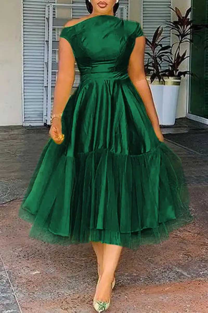 Elegant A-line chiffon midi womens gradient printed stainless steel party club wedding guest dress in plus size for summer 2024 X241226