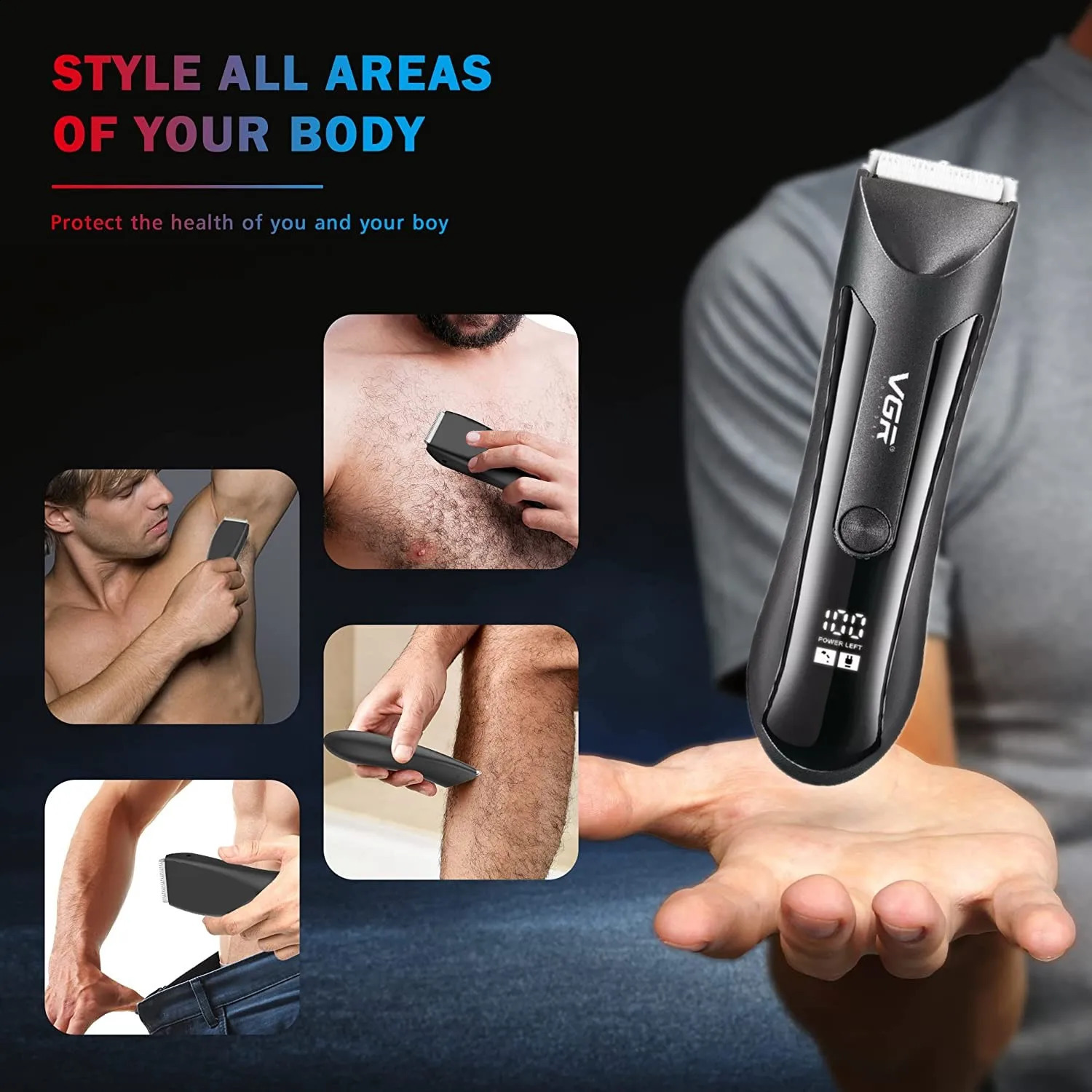 VGR Groin Body Pubic Hair Trimmer For Men Women Electric Beard Clipper Ball Shaver Groomer RechargeableCeramic BladeWet Dry 241226