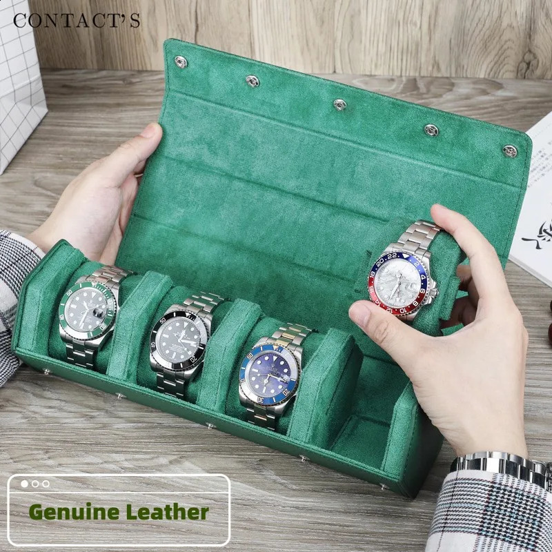 2/3/4Slots Watch Roll Box Genuine Leather Watch Travel Roll Box Jewelry Storage Organizer Anti Drop Leather Portable Watch Case 241226