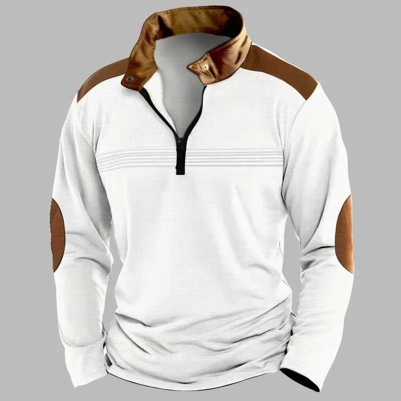 2025 Cross-border Mens Patchwork Pullover Zipper Solid Color POLO Shirt Zipper Long-sleeved Sports Polo Shirt Crazy Street Casual W250616