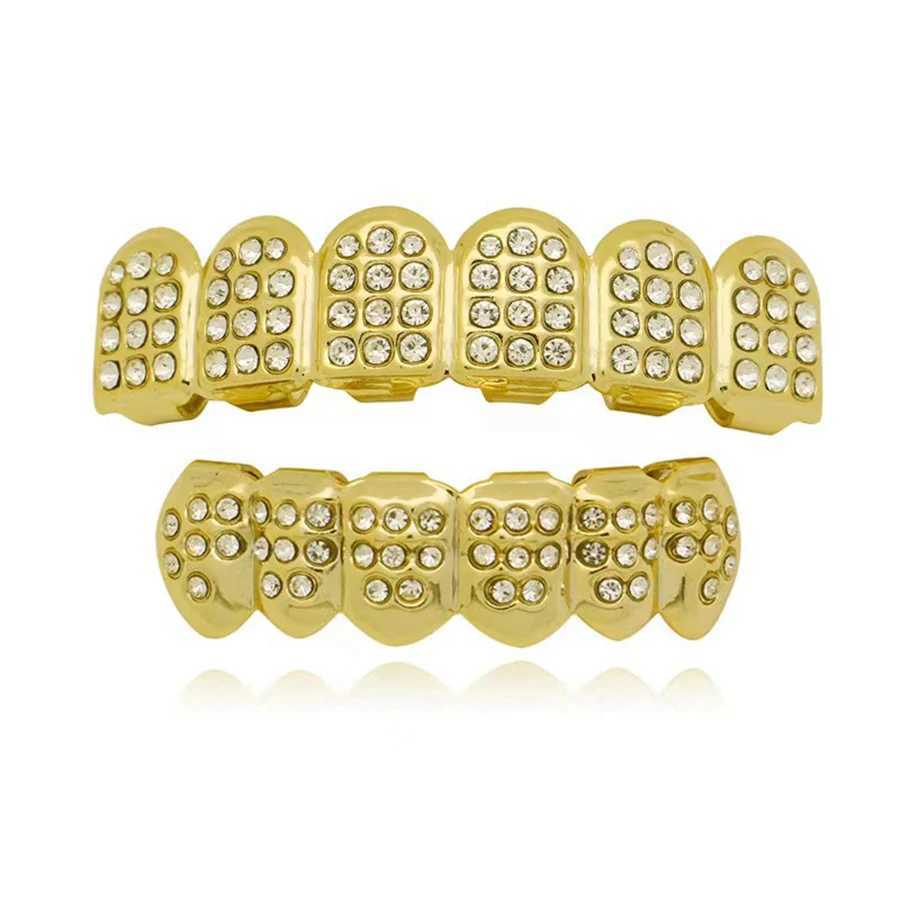 Fshion Hip Hop Gold Silver Out CZ Teeth Grillz Top Bottom Mens Jewelry W241227