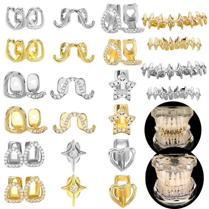 1 piece/set Hip Hop Silver Gold Plated Grillz Teeth Shining CZ Crystal Cross G Grillz Rose Star Her Top and Bottom Teeth C W241227
