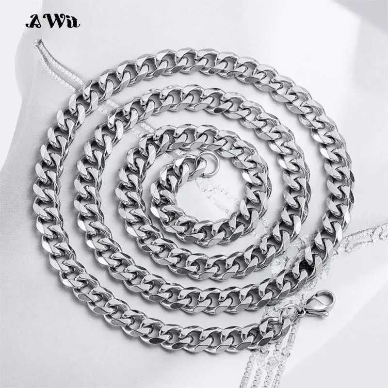 Cuban Link Chain Stainl Steel Necklace Waterproof 18 K Gold Plated Punk Men Women Black Silver color Jewelry DIY AccoriesXJ241227