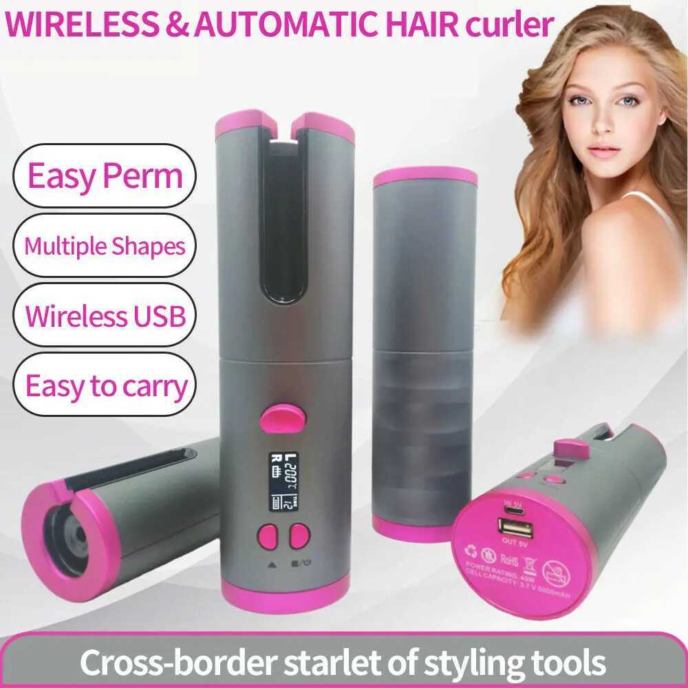 New Arrival Automatic Wireless Hair Curler Cordless Rotating USB Rechargeable Curling Iron Display Temperature Adjustable Timing Hair Curler Z241227